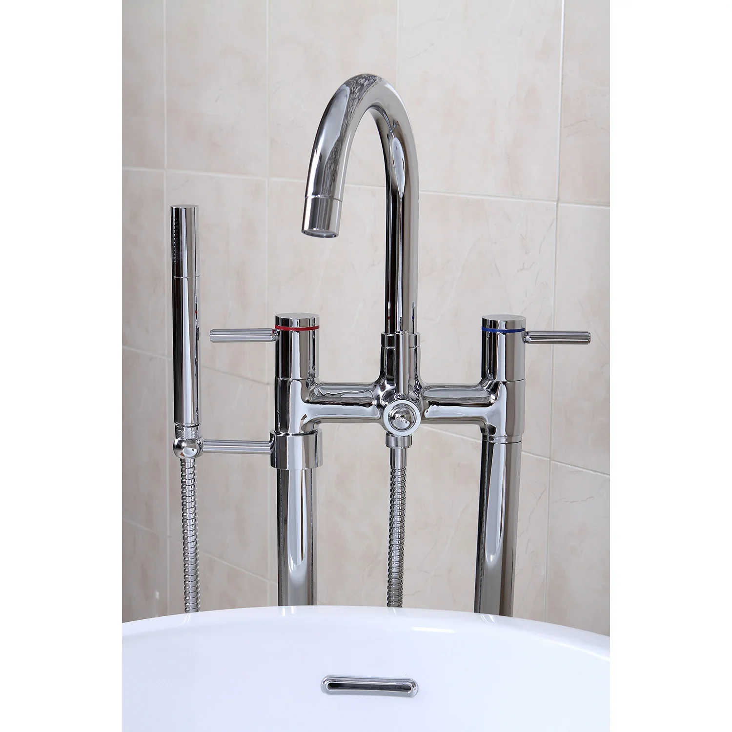 Concord 3-Handle Freestanding Tub Faucet with Hand Shower - Image 6