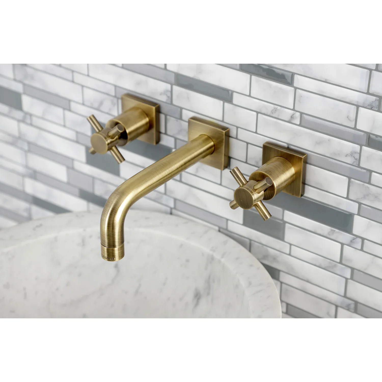 Concord Square Wall Mount Bathroom Faucet with Cross Handles - Image 9
