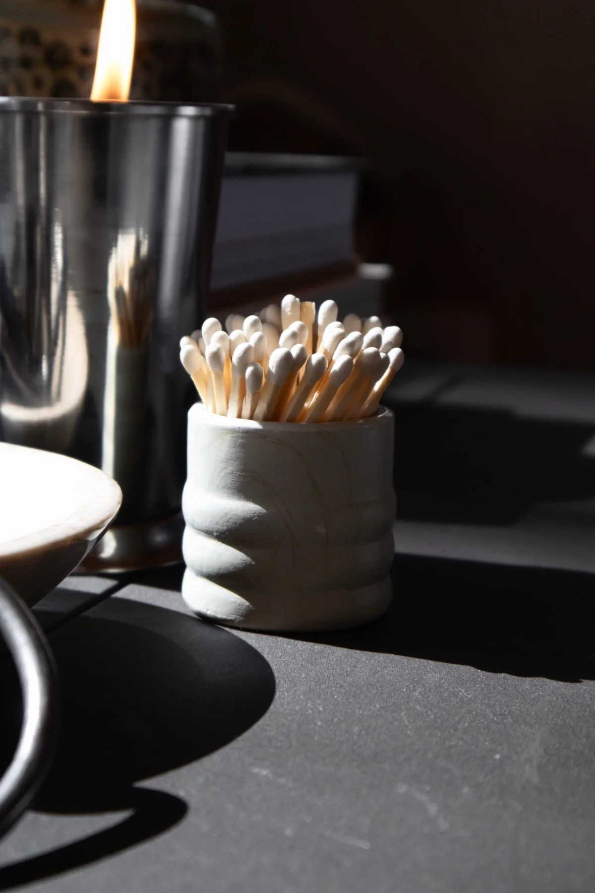 Grain Wood Match Holder - Ivory