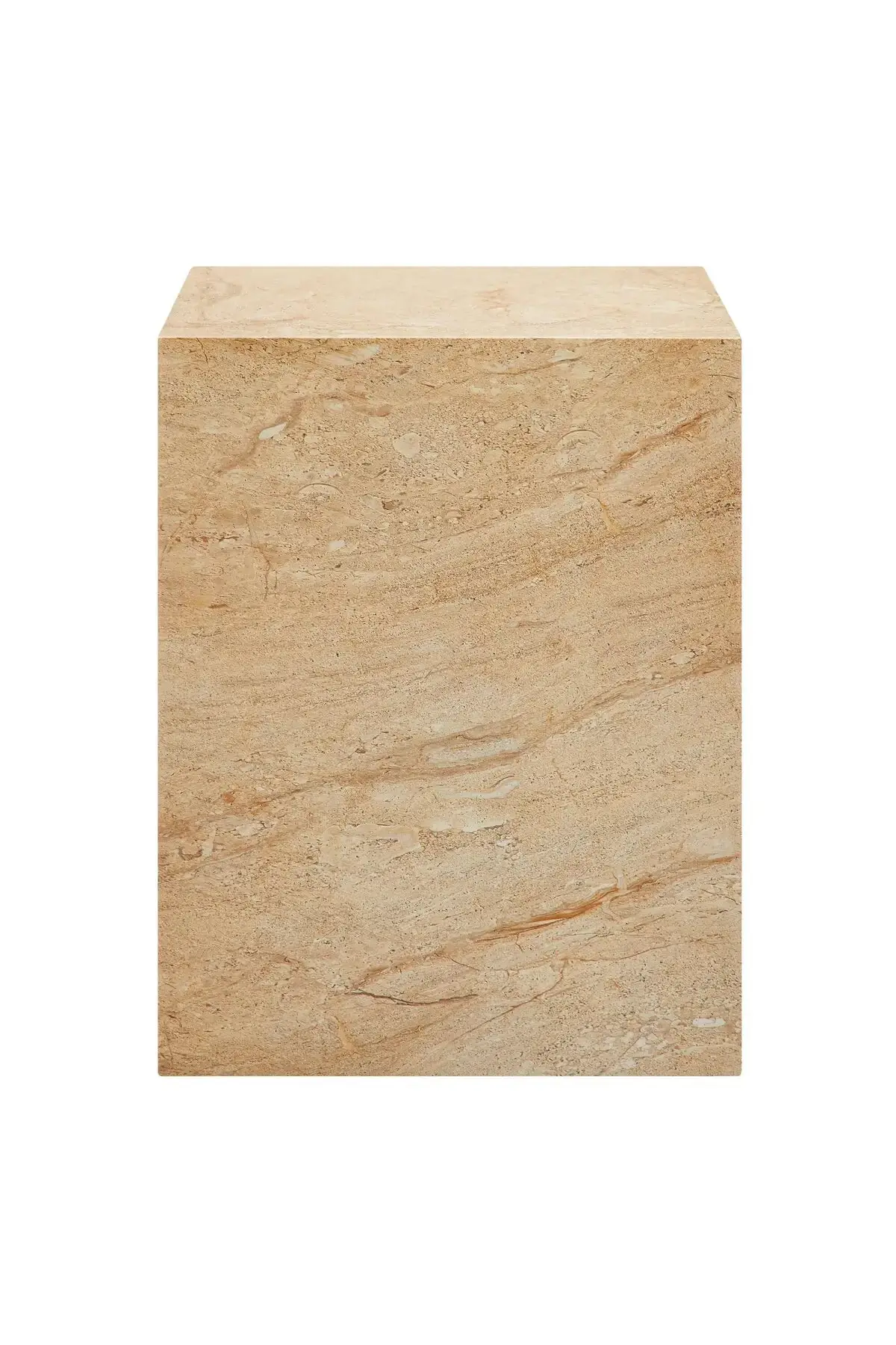 Jordana Square Plinth Side Table - Travertine