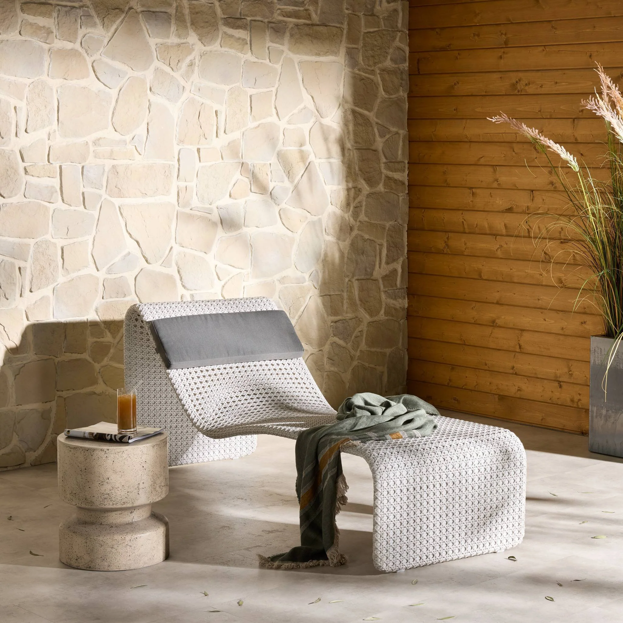 Paige Outdoor Woven Chaise - Brushed Grey - Image 2