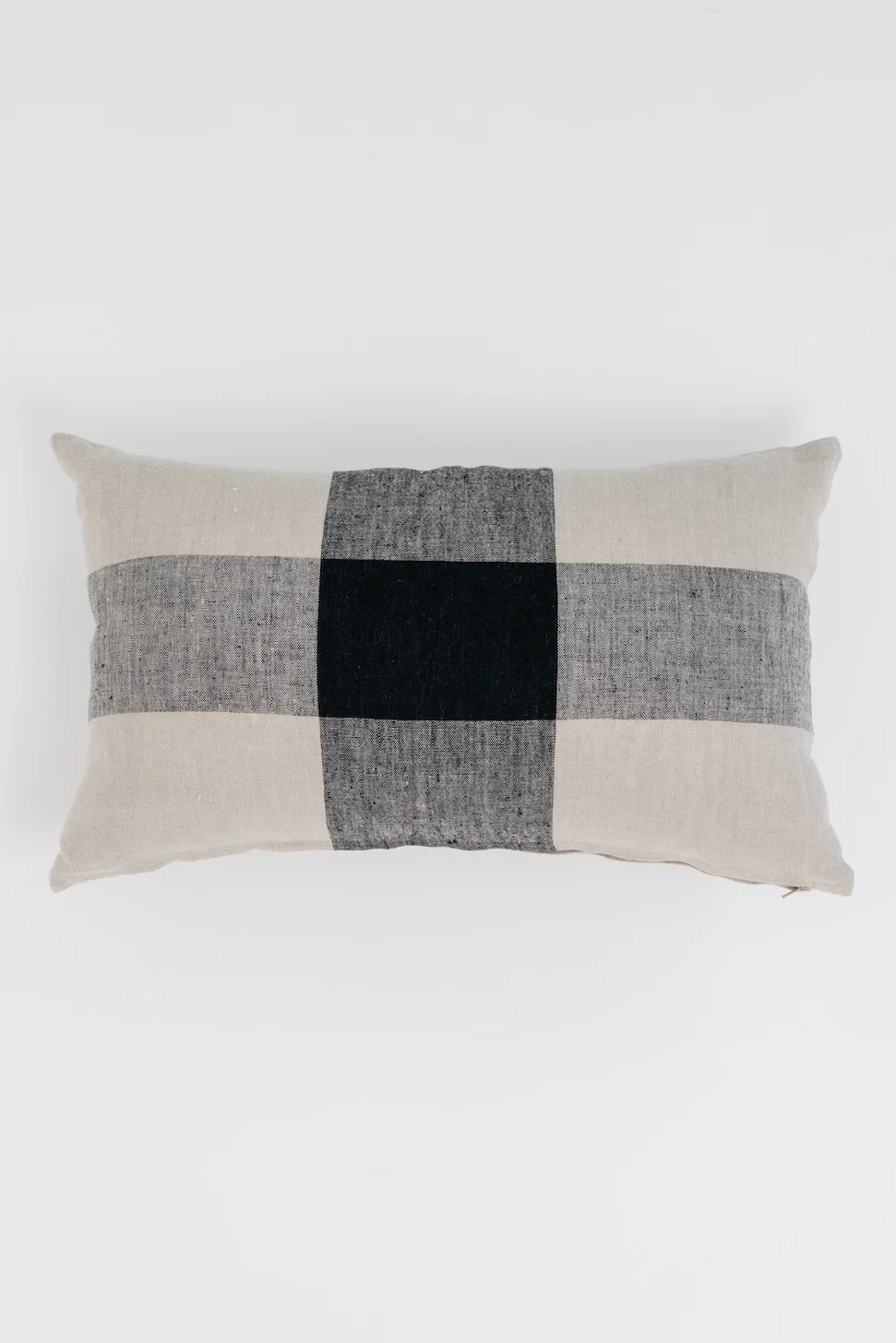 Raquel Plaid Lumbar Pillow - Beige + Black - 21"x13"