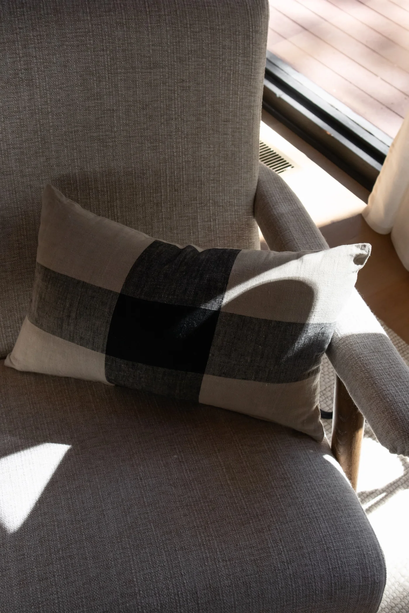 Raquel Plaid Lumbar Pillow - Beige + Black - 21"x13" - Image 4