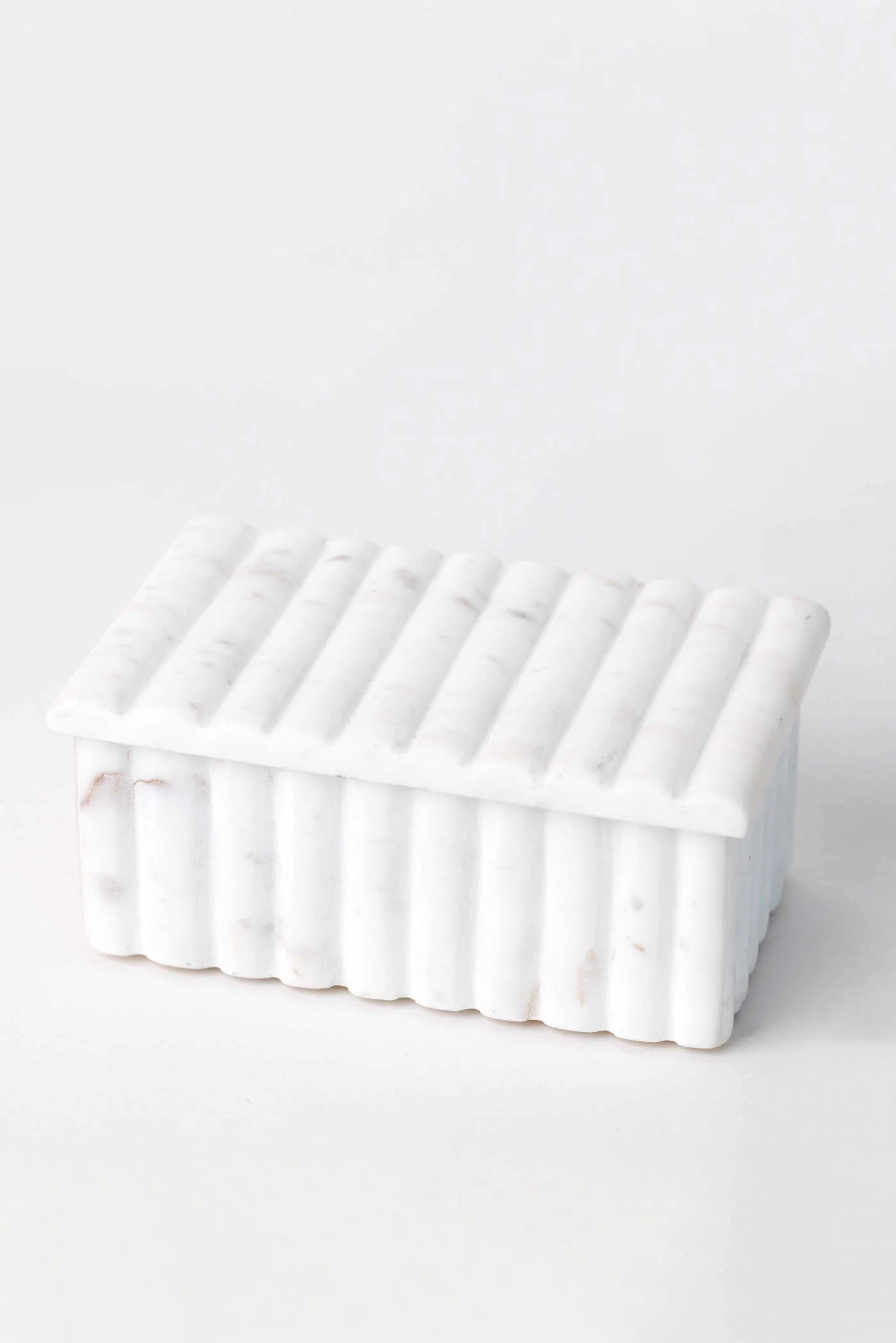 Rochelle Ribbed Marble Box - White - Image 4