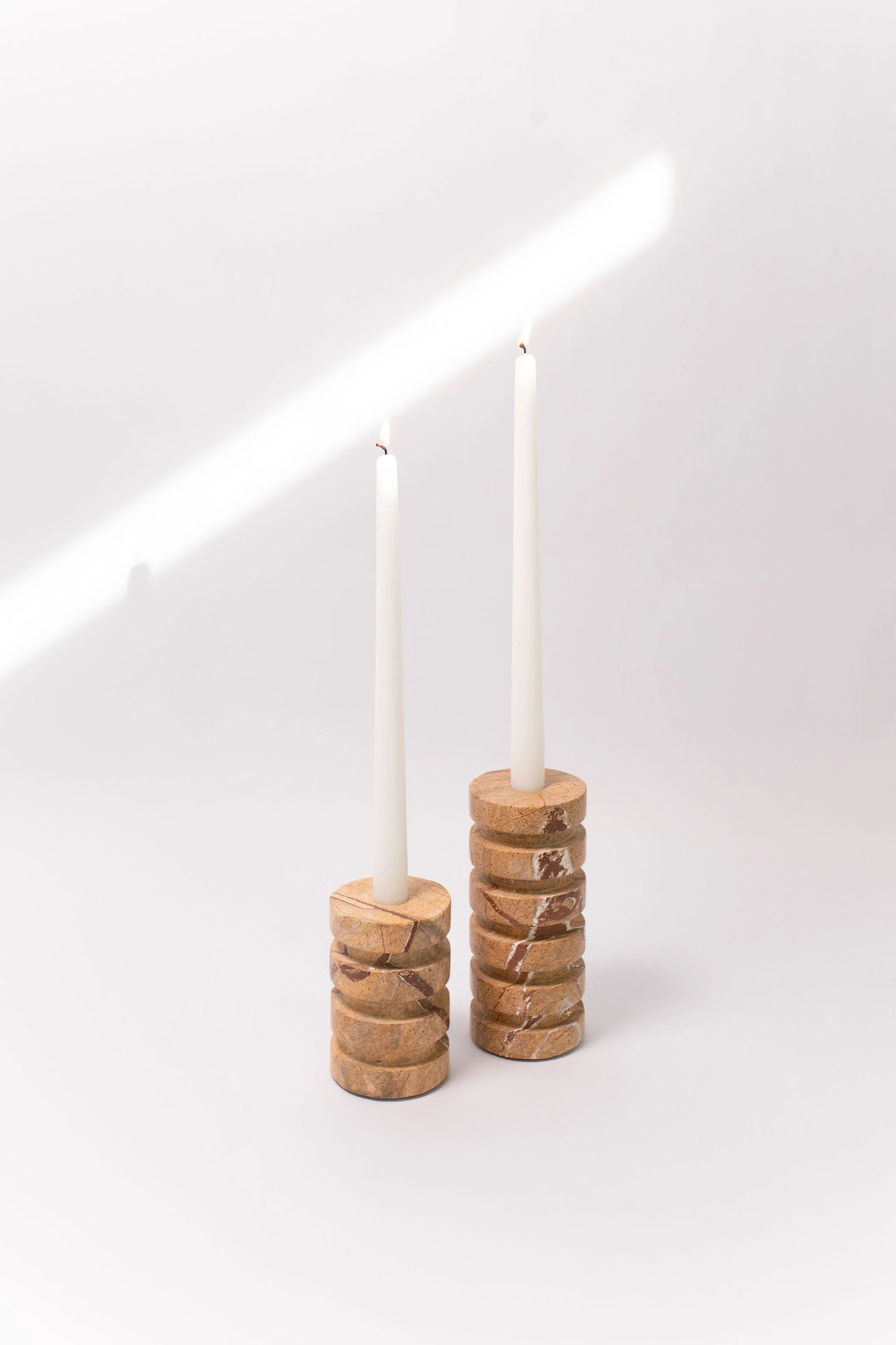 Stacked Marble Taper Holders - Set of 2
